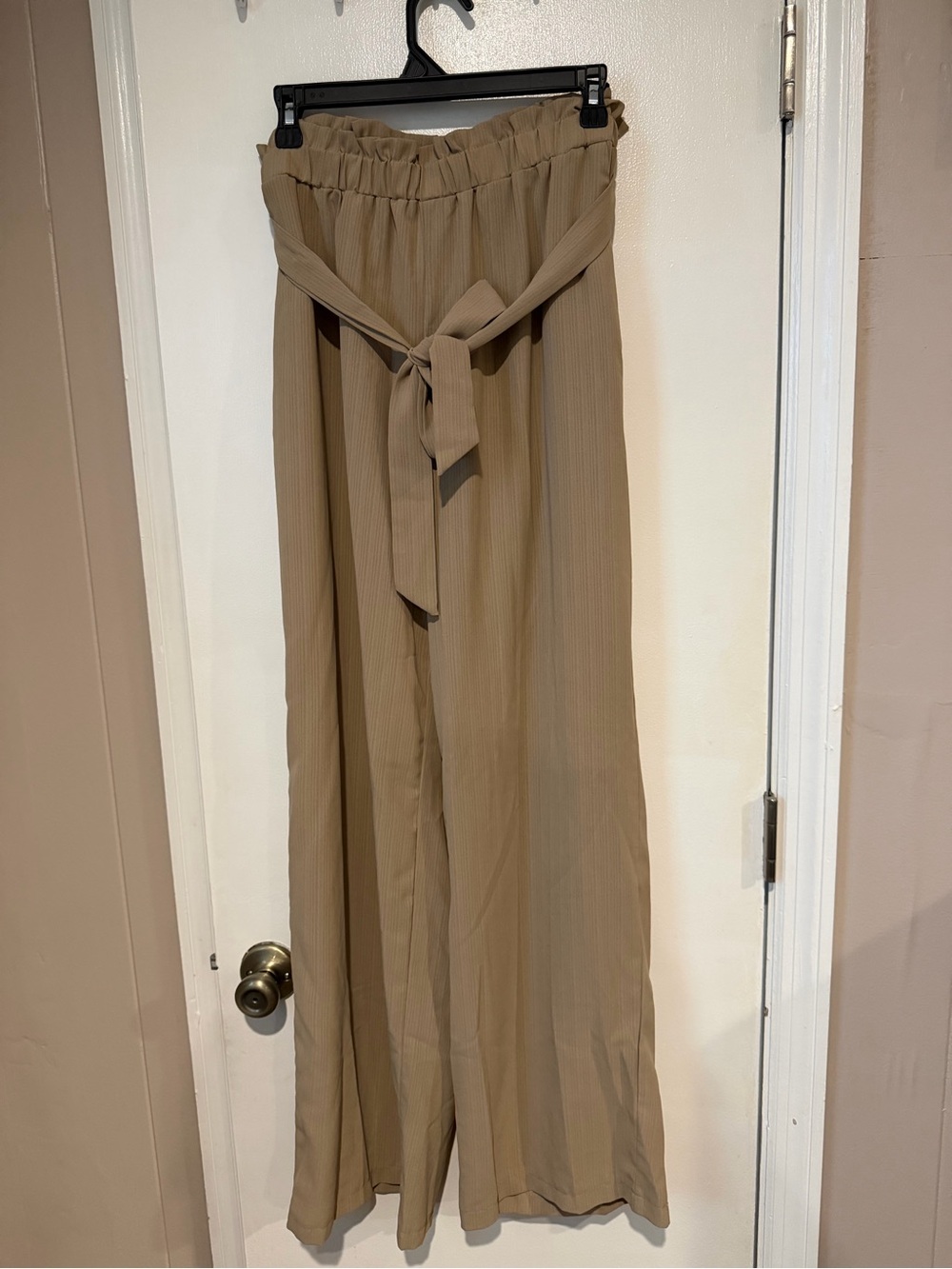 SHEIN Taupe Wide-Leg Tie-Waist Pants